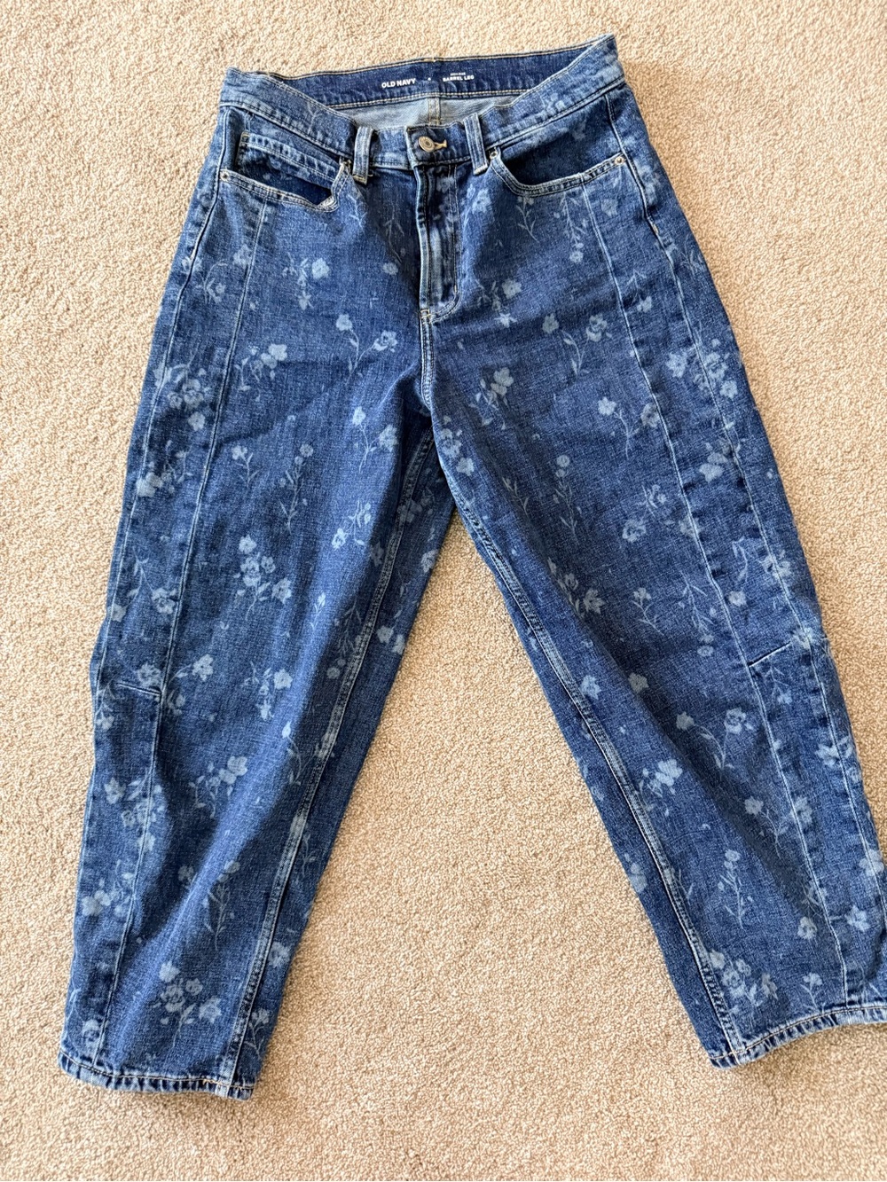 Old Navy Dark Blue Floral Barrel Jeans